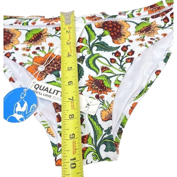New Beautiful Women's Garden White and Orange Floral Bikini Bottom, Size XL - Picture 3 of 11